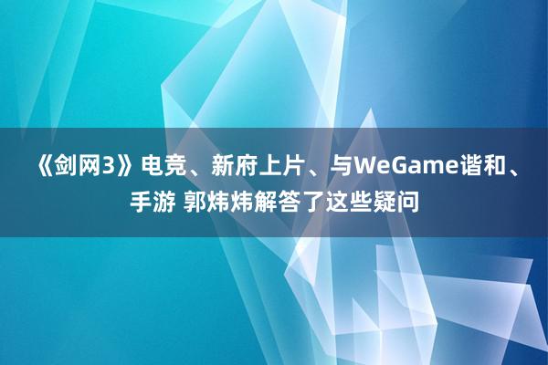 《剑网3》电竞、新府上片、与WeGame谐和、手游 郭炜炜解答了这些疑问